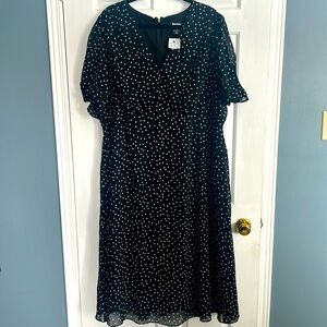 DKNY 20W black polka dot chiffon dress NWT